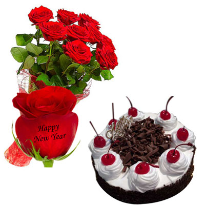 "Talking Roses (Print on Rose) (9 Red Roses) - Happy New Year, Cake - Click here to View more details about this Product